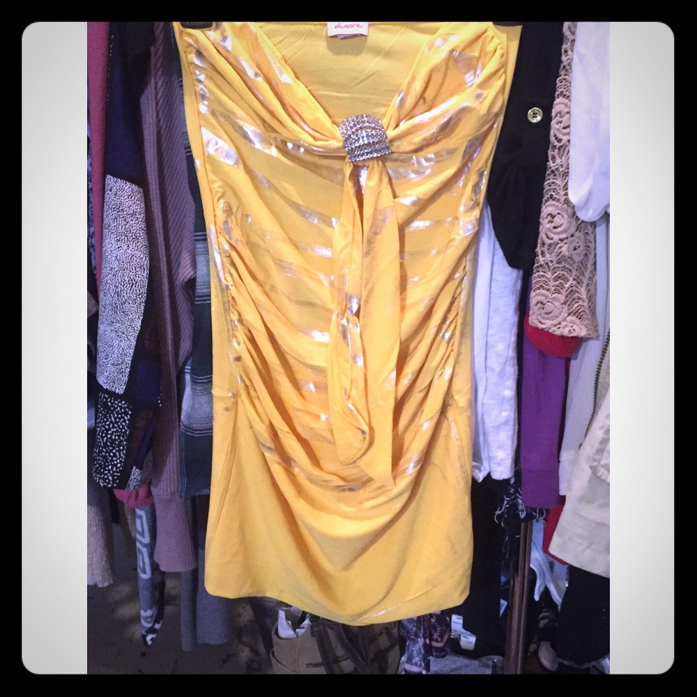 Flashy silver striped yellow dress